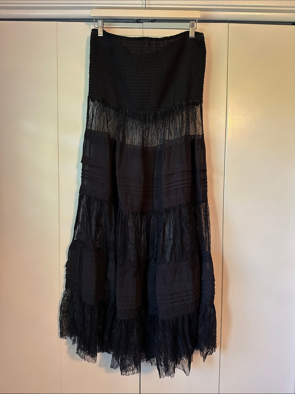 Anthropologie Black Tiered Lace Maxi Dress or Skirt - Women